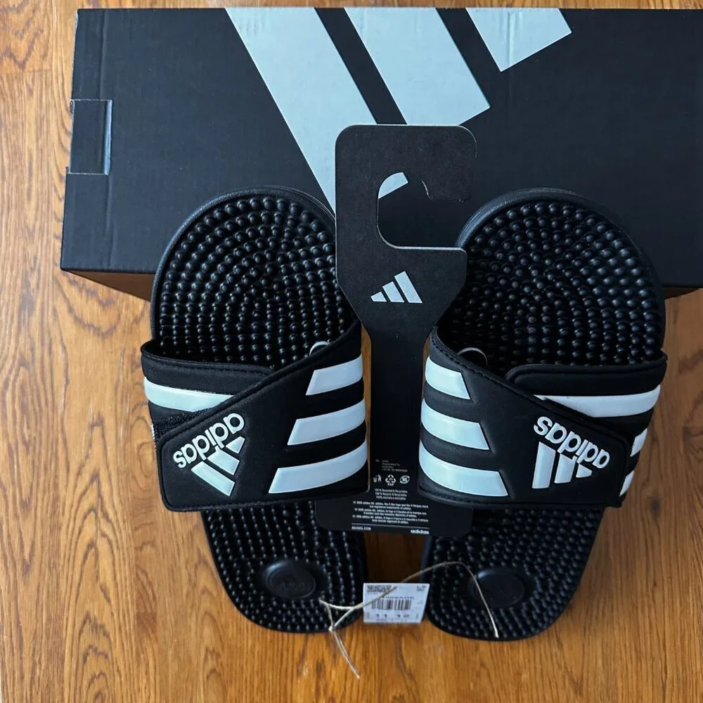 ADDIDAS ADISSAGE MEN'S SLIDES - CORE BLACK / CLOUD WHITE, US MEN 11/12
